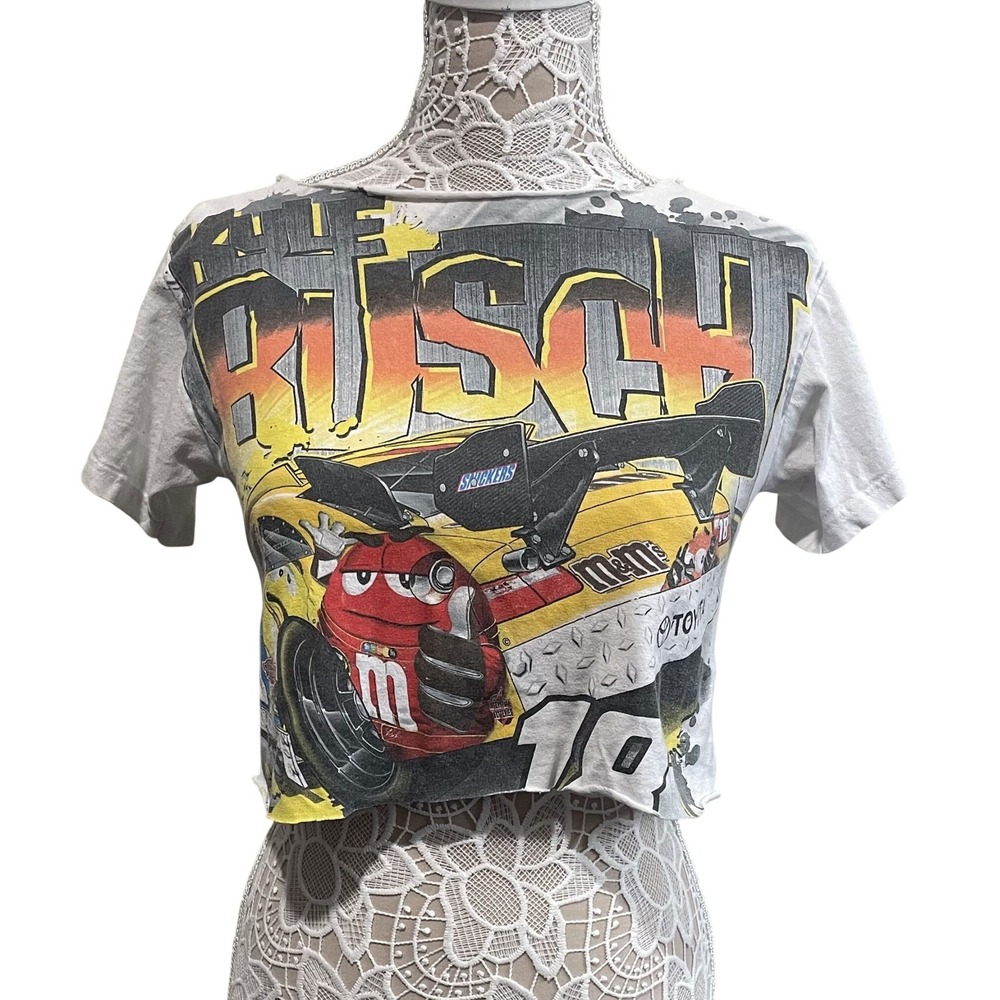 NASCAR Racing Graphic Crop Top Tee White Womens Reworked #18